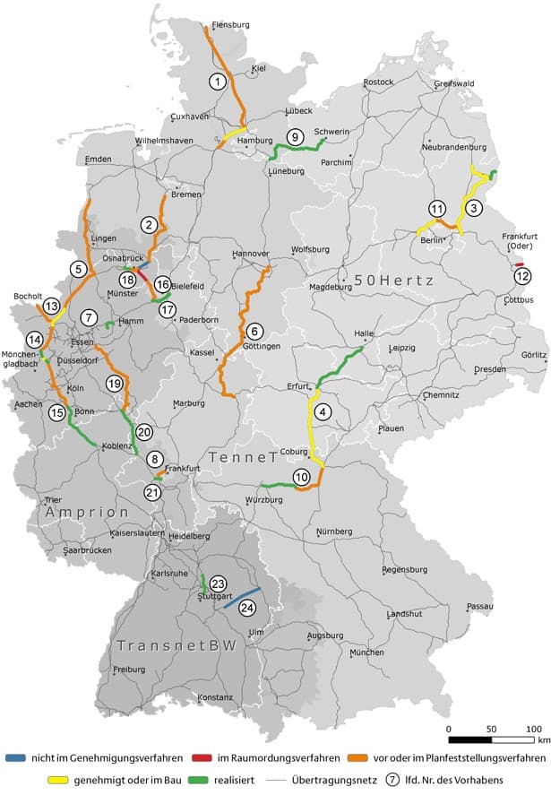 Mapa rozvoje přenosové sítě v Německu