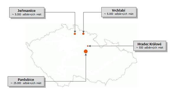 Umístění testovacích smart elektroměrů v ČR. Zdroj: http://www.cez.cz/