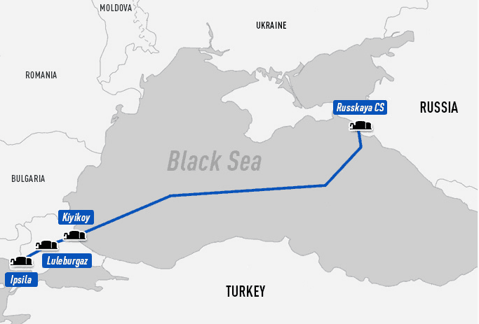 Trasa plynovodu Turkish Stream vedoucího z Ruska skrz Turecko. Zdroj: Gazprom