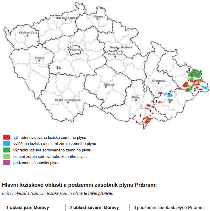 Evidovaná ložiska zemního plynu na území ČR (Zdroj: Česká geologická služba)