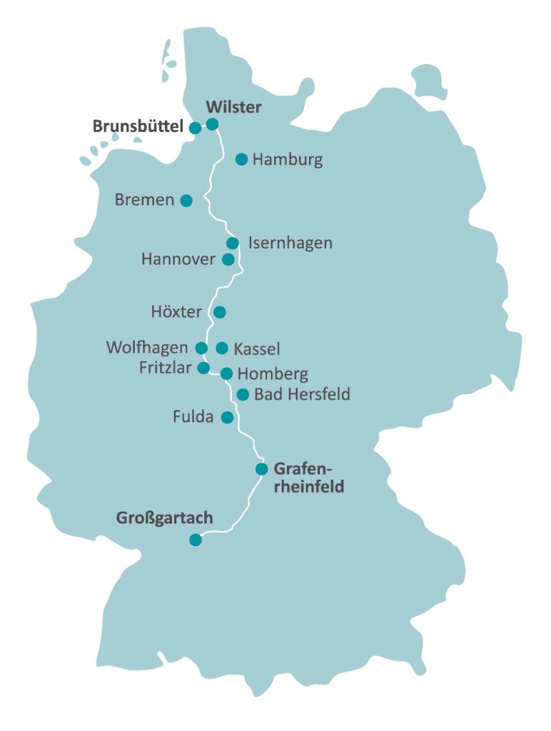 Trasa vedení SuedLink. Zdroj: Bürgerinitativen gegen SuedLink