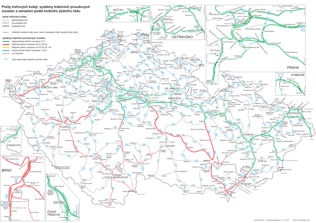 Elektrifikace českých železničních tratí. Zdroj: http://www.educon.zcu.cz/