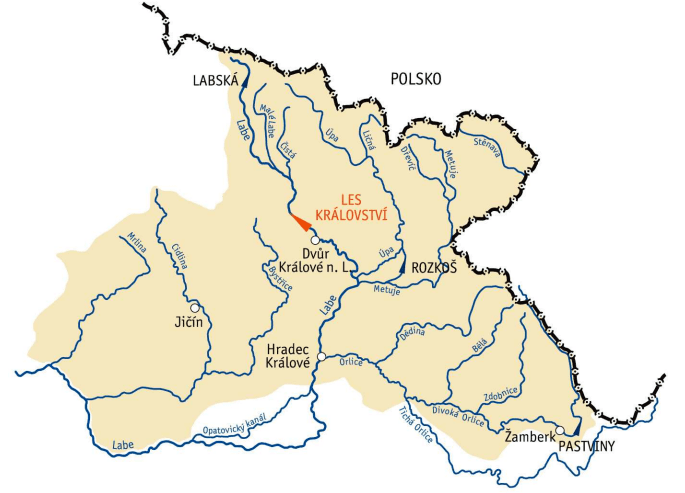 Mapa umístění vodní nádrže Les království, zdroj: Povodí Labe (www.pla.cz)