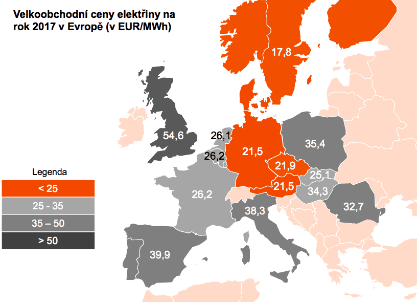 Ceny elektřiny na rok 2017 v Evropě