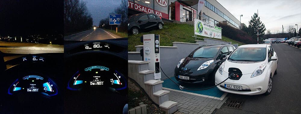 Nissan LEAF zapůjčený Nissan Česká republika při testovací jízdě z Krkonoš do Prahy, foto: Tomáš Jirka