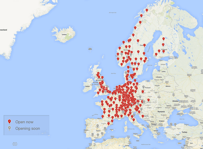 Mapa Superchargerů společnosti Tesla. Zdroj: Tesla.com