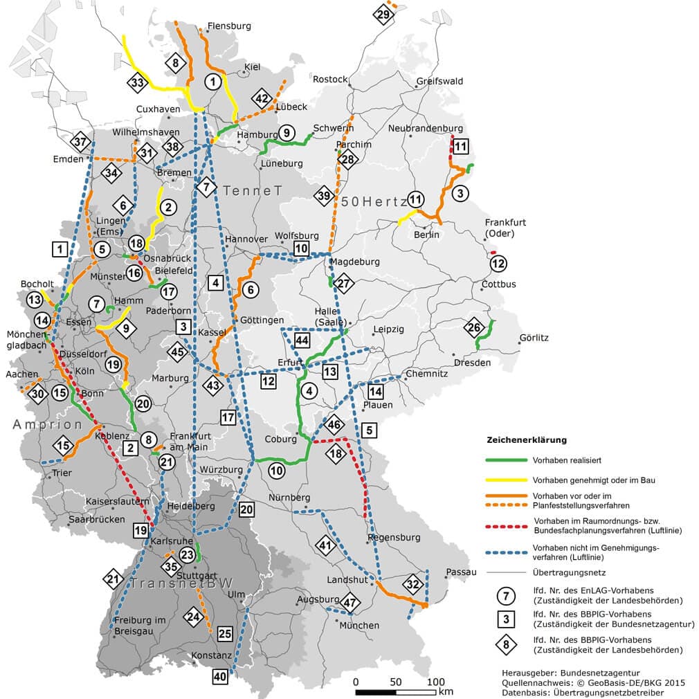 Plánované vedení v Německu zdroj: Netzausbau.de
