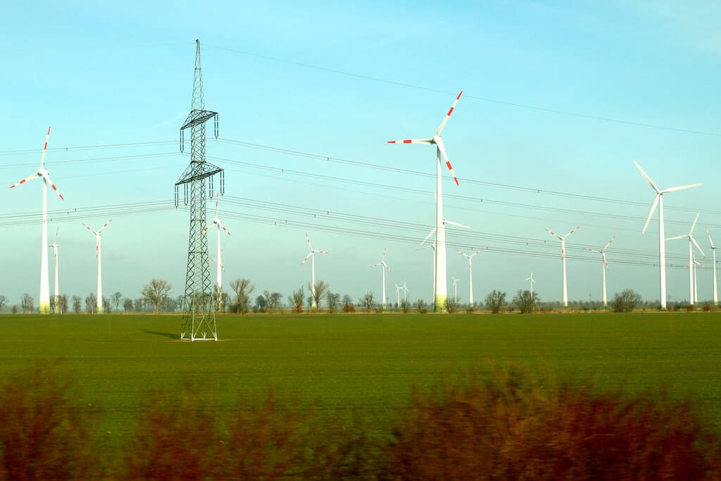 Německé větrné elektrárny s přenosovým vedením