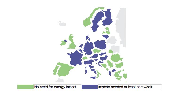 Při mrazivém počasí a nevhodných podmínkám pro výrobu elektřiny z OZE by se k dovozu elektřiny musela uchýlit řada evropských zemí. Zdroj: ENTSO-E