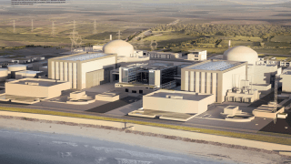 Plánovaná podoba dvou bloků jaderné elektrárny Hinkley Point C. Tato elektrárna by měla ukončit přestávku ve výstavbě nových jaderných bloků ve Spojeném království, která trvá přes 20 let.