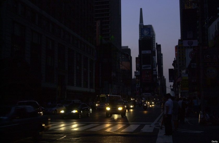 UNITED STATES - AUGUST 14:  Times Square is plunged into darkness as the sun goes down after a massive power failure caused the largest power outage in the nation's history, affecting 50 million people in parts of seven states and Canada.  (Photo by Robert Rosamilio/NY Daily News Archive via Getty Images)