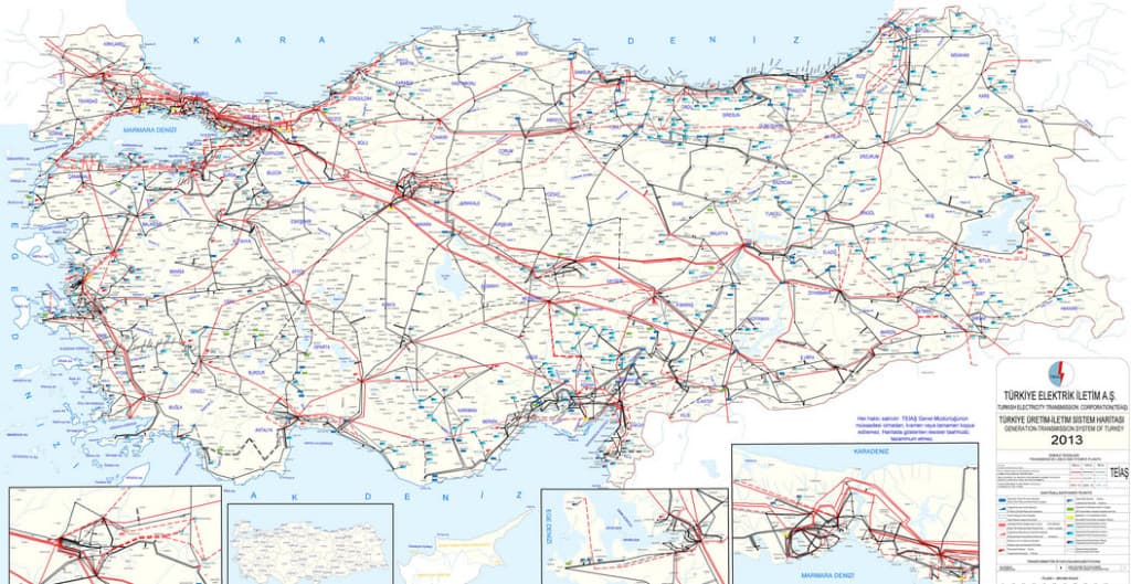 Turecká přenosová soustava. Zdroj: TEİAŞ