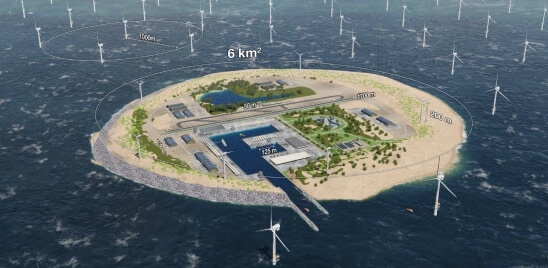 Vizualizace energetického uzlu North Sea Wind Power Hub. Zdroj: energinet.dk