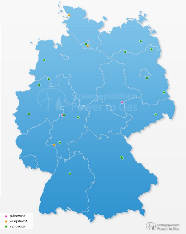 Projekty Power to Gas realizované v Německu. Zdroj: dena