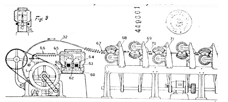 Patentovaná konstrukce odlévacího stroje Il.Properziho. Zdroj: ČVUT FEL