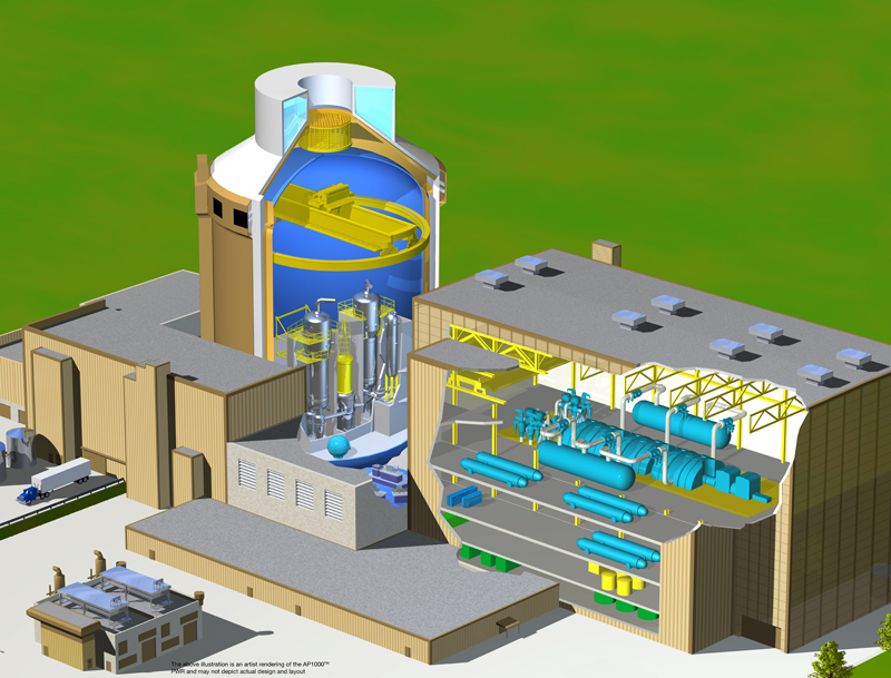 Schéma jaderného bloku s reaktorem AP1000, které jsou plánovány v lokalitě Moorside.
