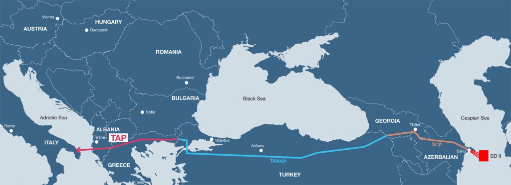 Trasa plynovodu TANAP vedoucí z Ázerbájdžánu na tureckou hranici s Řeckem.