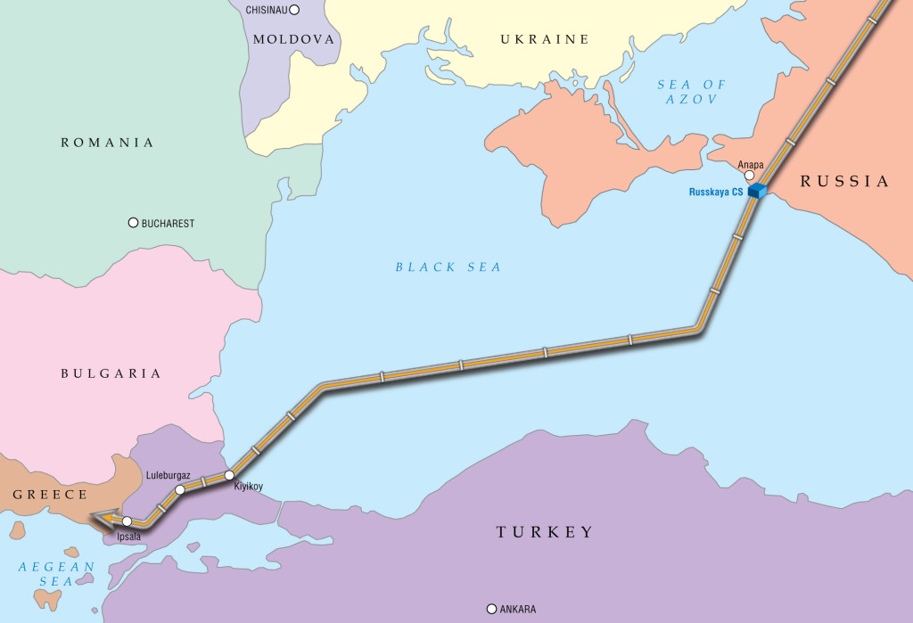 Trasa plynovodu Turkish Stream vedoucího z Ruska skrz Turecko. Zdroj: Gazprom