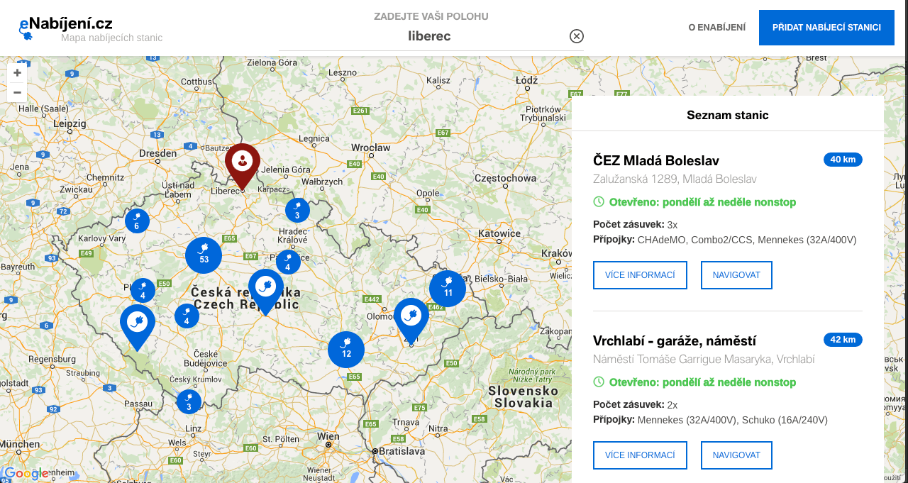 eNabíjení.cz - komunitní mapa nabíjecích stanic
