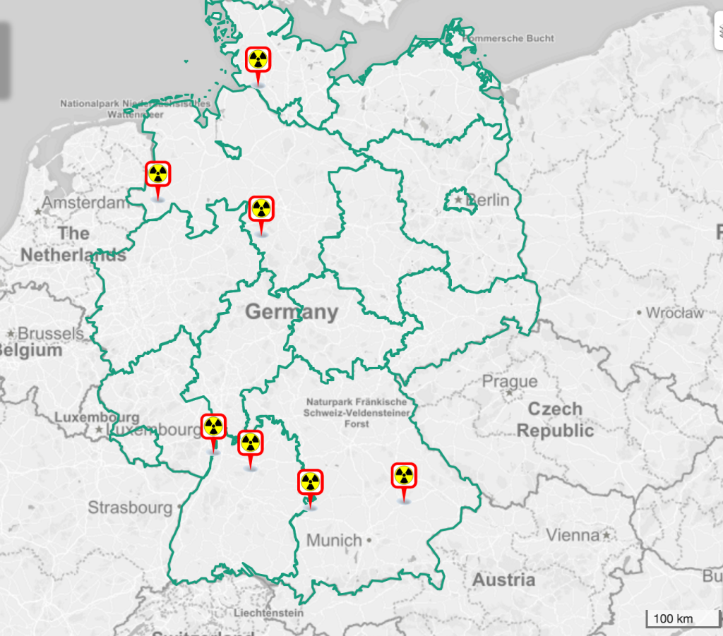 lokace německých jaderných elektráren