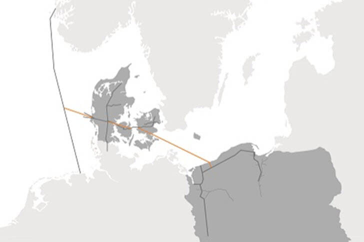 Trasa plánovaného plynovodu Baltic Pipe