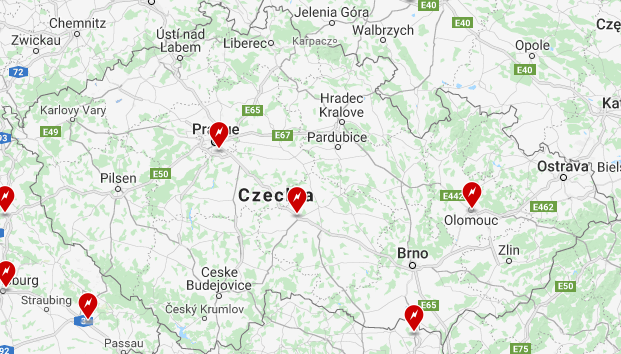 Mapa superchargerů v ČR 