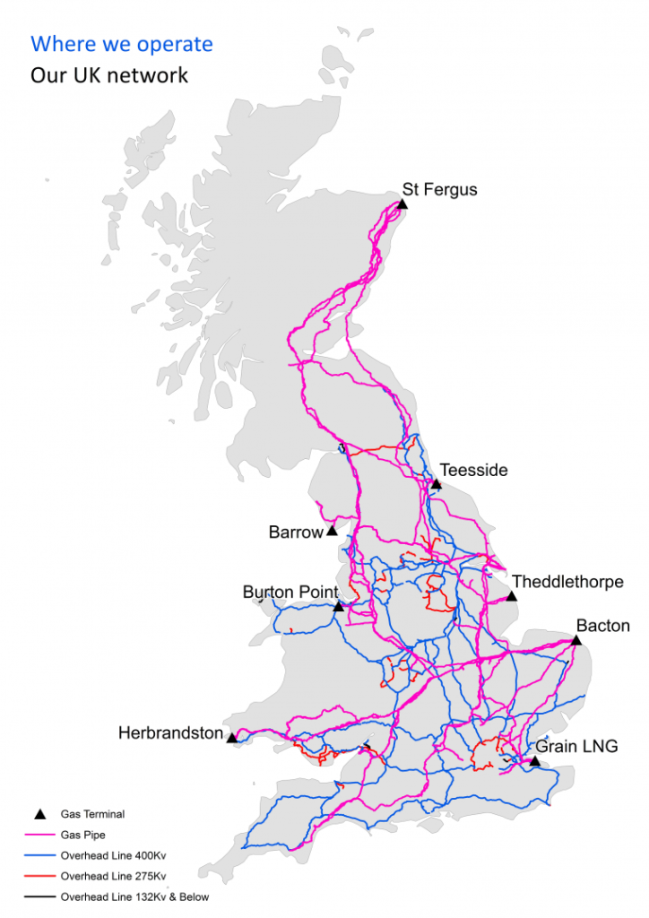 Mapa sítí společnosti National Grid. Zdroj: National Grid