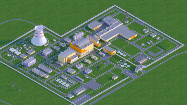 Vizualizace elektrárny s demonstračním reaktorem BREST-300