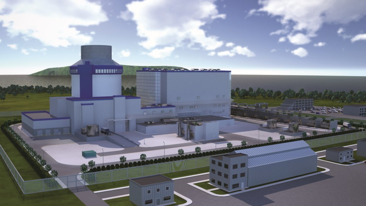 Vizualizace jaderné elektrárny s reaktorem AP1000 