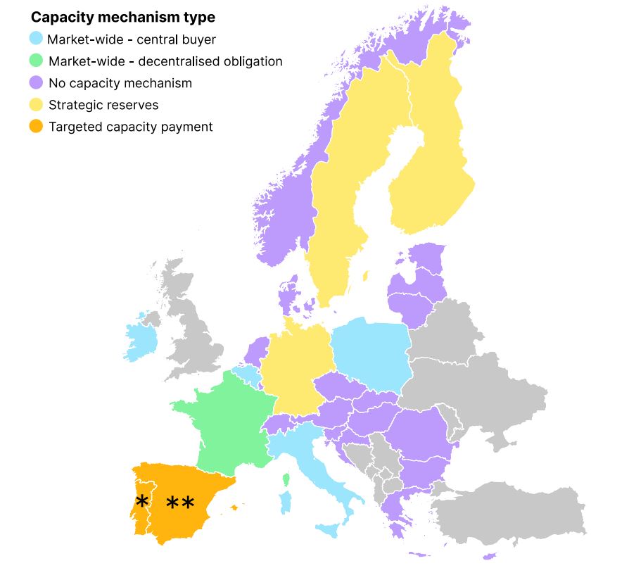 Zavedené kapacitní mechanismy v EU. Zdroj: ACER